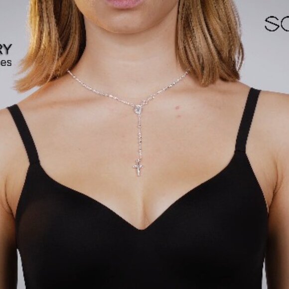 Sterling Silver Y Necklace Elegant Minimal Chic Italian Bead Chain Pendant - Picture 8 of 8